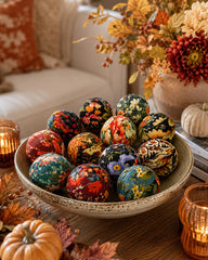 Fall floral decor ball used as bowl or tray filler