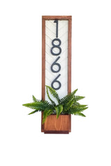 Fairview vertical address sign planter with walnut frame