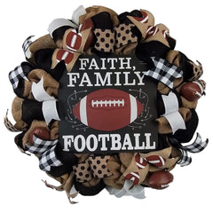 Faith Family Football burlap wreath 24 inch diameter