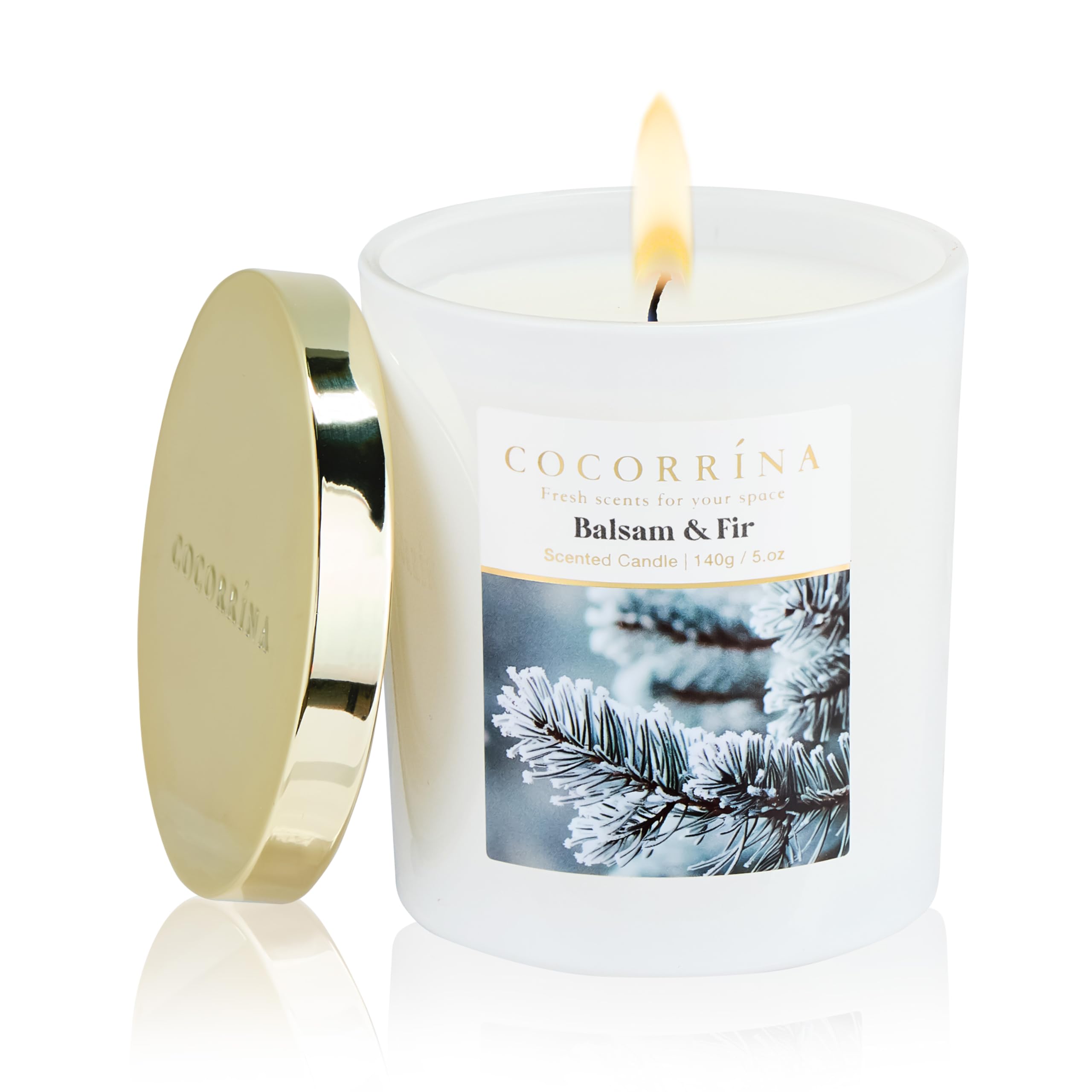 COCORRÍNA fall candles balsam & fir 5 oz soy jar candle with gold lid