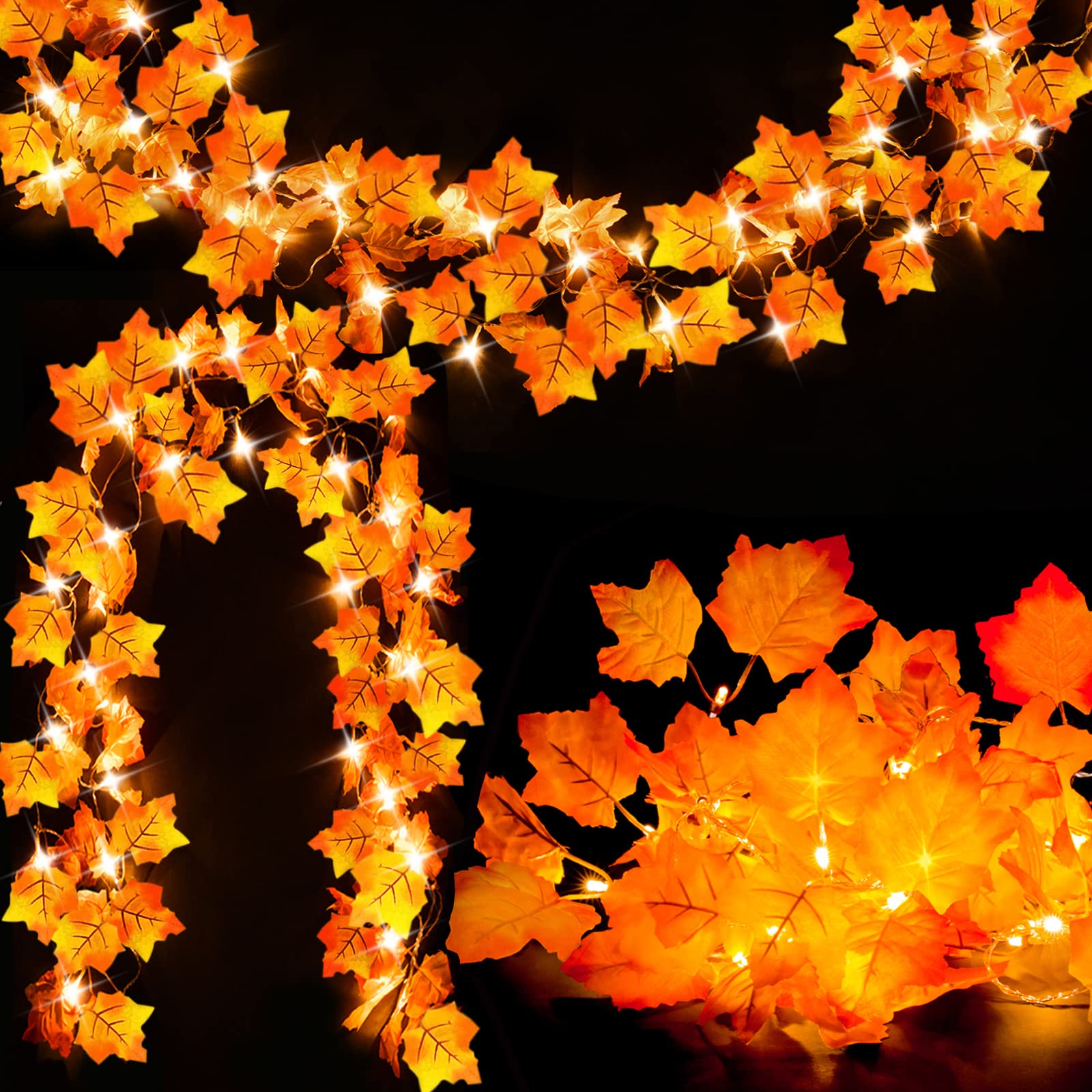 Fall Decor 2 Pack Lighted Fall Garland two maple leaf strings 16.4 ft total