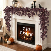 two 7-foot plum cimicifuga seeded leaf garlands for mantel display