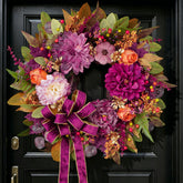 Fall wreath front door 24 inch velvet bow close up