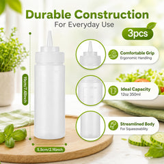 Falzqq 3pcs sauce squeeze bottles 12oz white