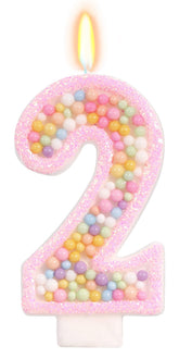 FamGift pastel macaron number 2 candle 1.7 inch wide 2.8 inch high