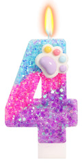 FamGift Cute Paw Number 4 Candle glitter paw design on cake