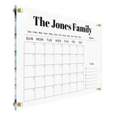 Family Calendar with Side Headers on acrylic surface