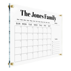 Family Calendar with Side Headers on acrylic surface