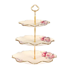 fanquare 3-Tier floral royal cupcake stand with green and gold trim