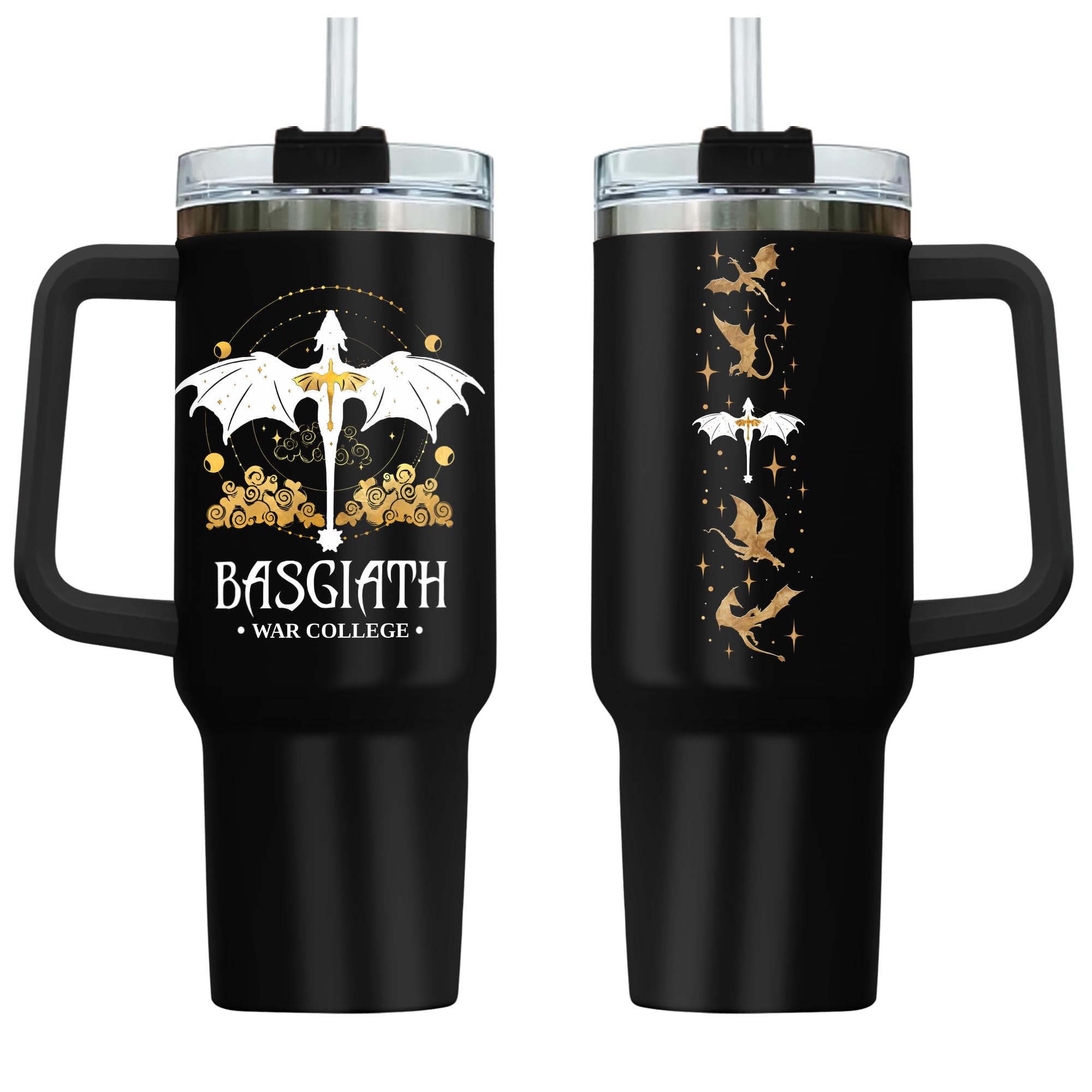 Fantasy Dragon Tumbler 40oz with Handle and Straw front view