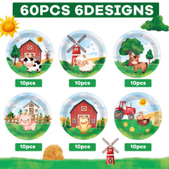7x7 inch disposable farm animal dinner plates