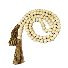 Wood bead garland 59 inch length with tassels for farmhouse decor