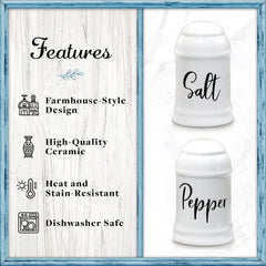 Farmhouse decor salt pepper shakers ceramic white