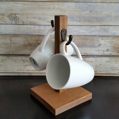 Farmhouse cup rack display for mugs in rustic wood finish