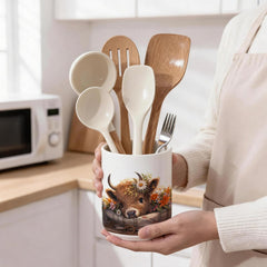 Durable glazed ceramic utensil holder with smooth glaze