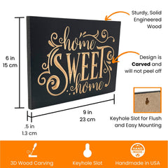 Hand painted deep black wood with carved natural wood reveal kitchen sign