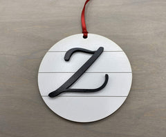 Farmhouse Monogram Ornament Letter Z back view showing black back