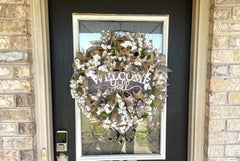 Welcome Y'all centered sign on wreath
