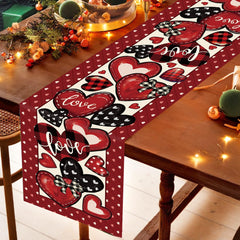Hemmed edge Valentines Day runner protecting surfaces during meals