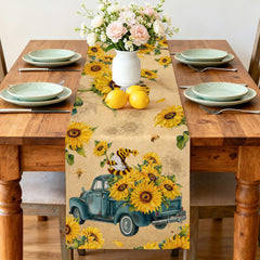 Farmhouse sunflower table runner fabric closeup