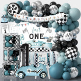 Backdrop and balloon arch from Fast One Birthday Decorations