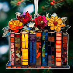 Faux stained glass window hanging book ornament decor