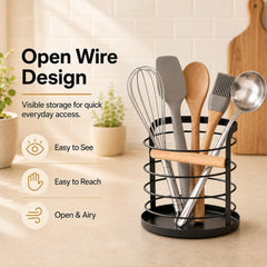 Compact utensil holder measures 5.1 inch diameter and 5.7 inch height