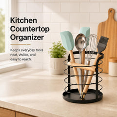 Interior view showing natural wood divider in utensil holder
