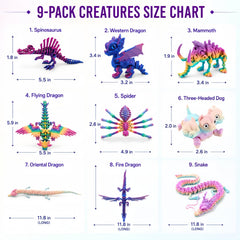 Desk decor display set of 9 3D printed animals