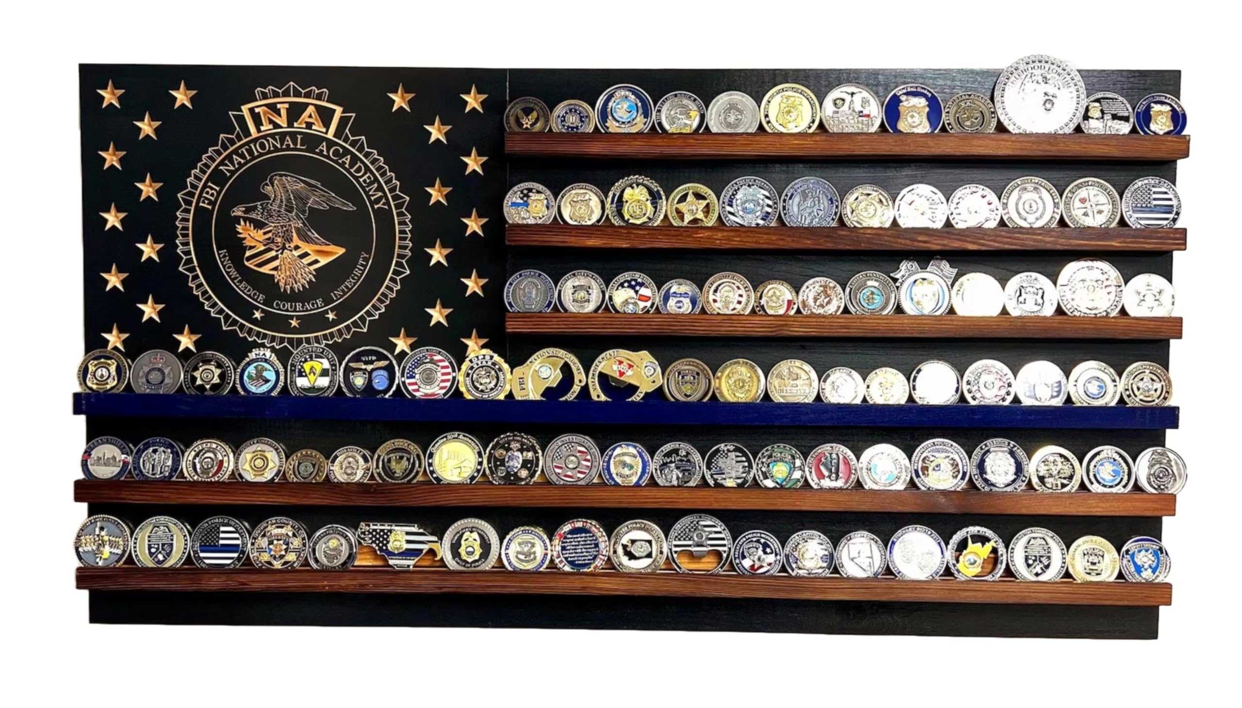 Front view of FBI National Academy Thin Blue Line Challenge Coin Holder