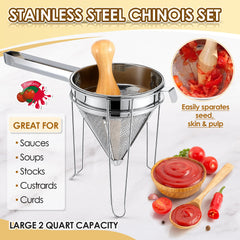 Fine mesh conical strainer resting in pots