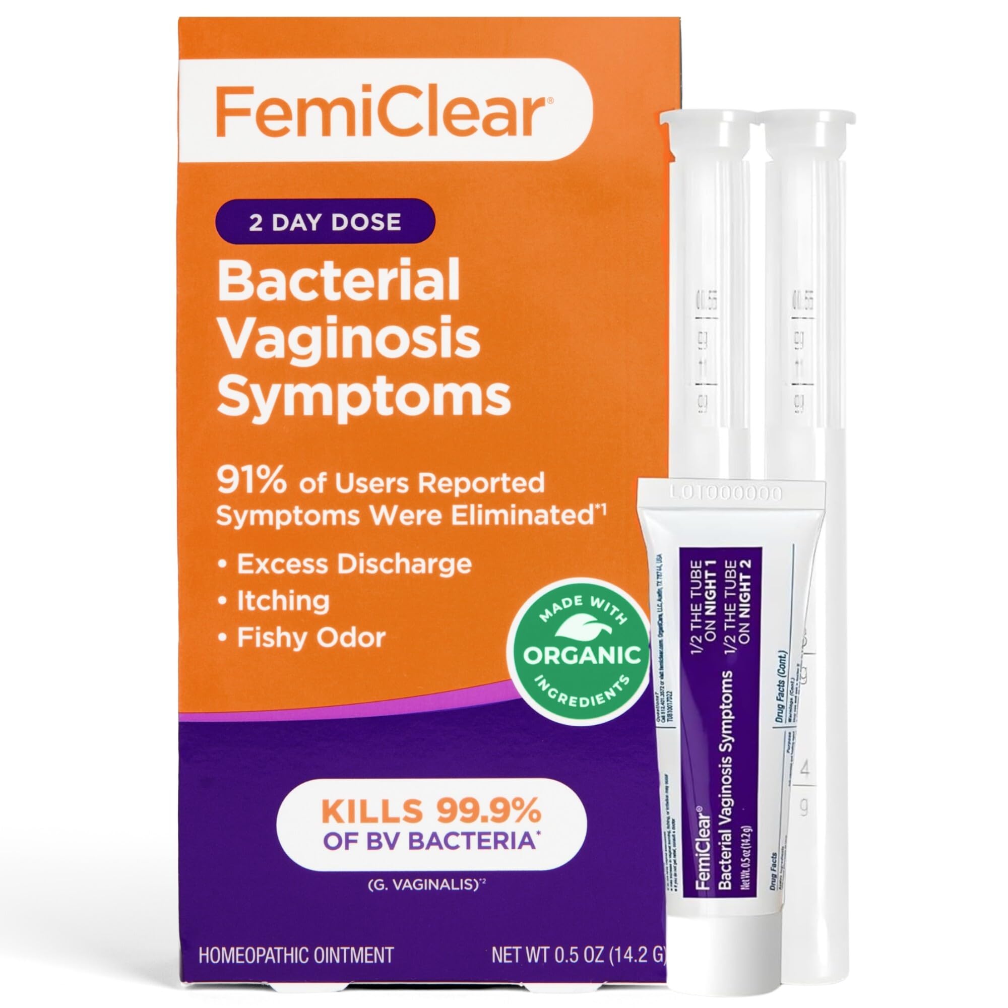 FemiClear BV symptoms ointment 0.5oz tube with two applicators
