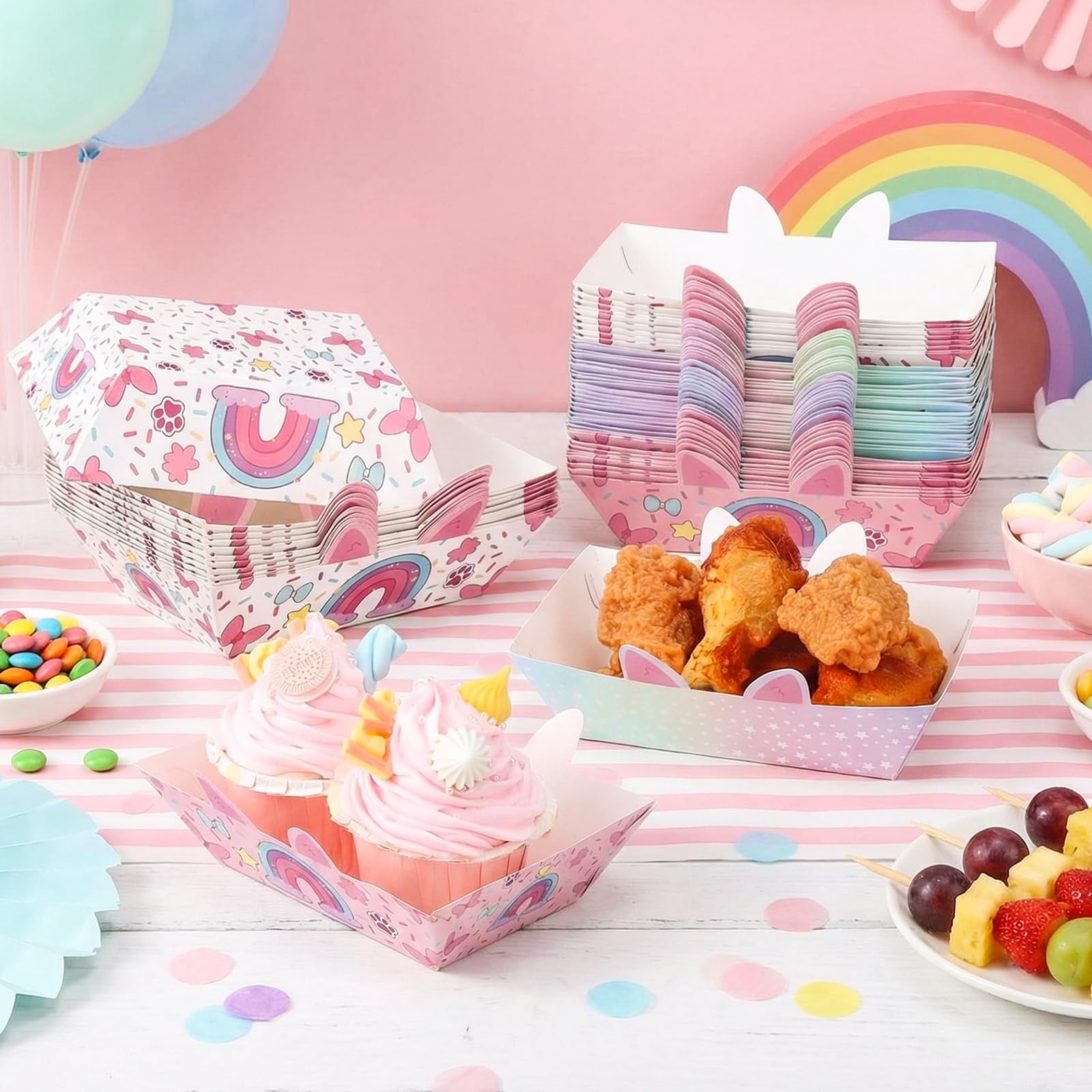 Multicolor cardboard paper serving trays for snacks