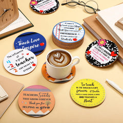 Six designs crayons pencils notebook pages coasters