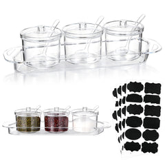 Ferrochef set of 3 clear acrylic sugar bowls with lids and spoons