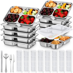 Ferrochef 8 Pack stainless steel four-compartment snack box with lid