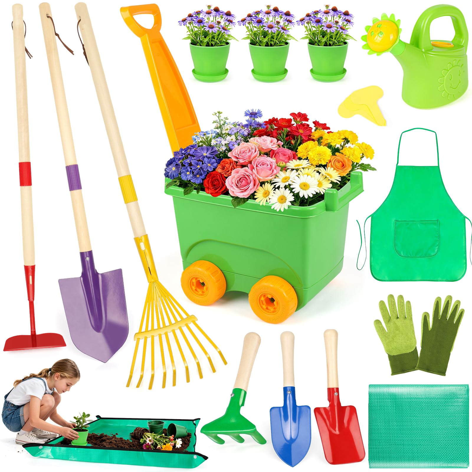 FHOZGECY kids gardening set wheelbarrow for ages 3-8