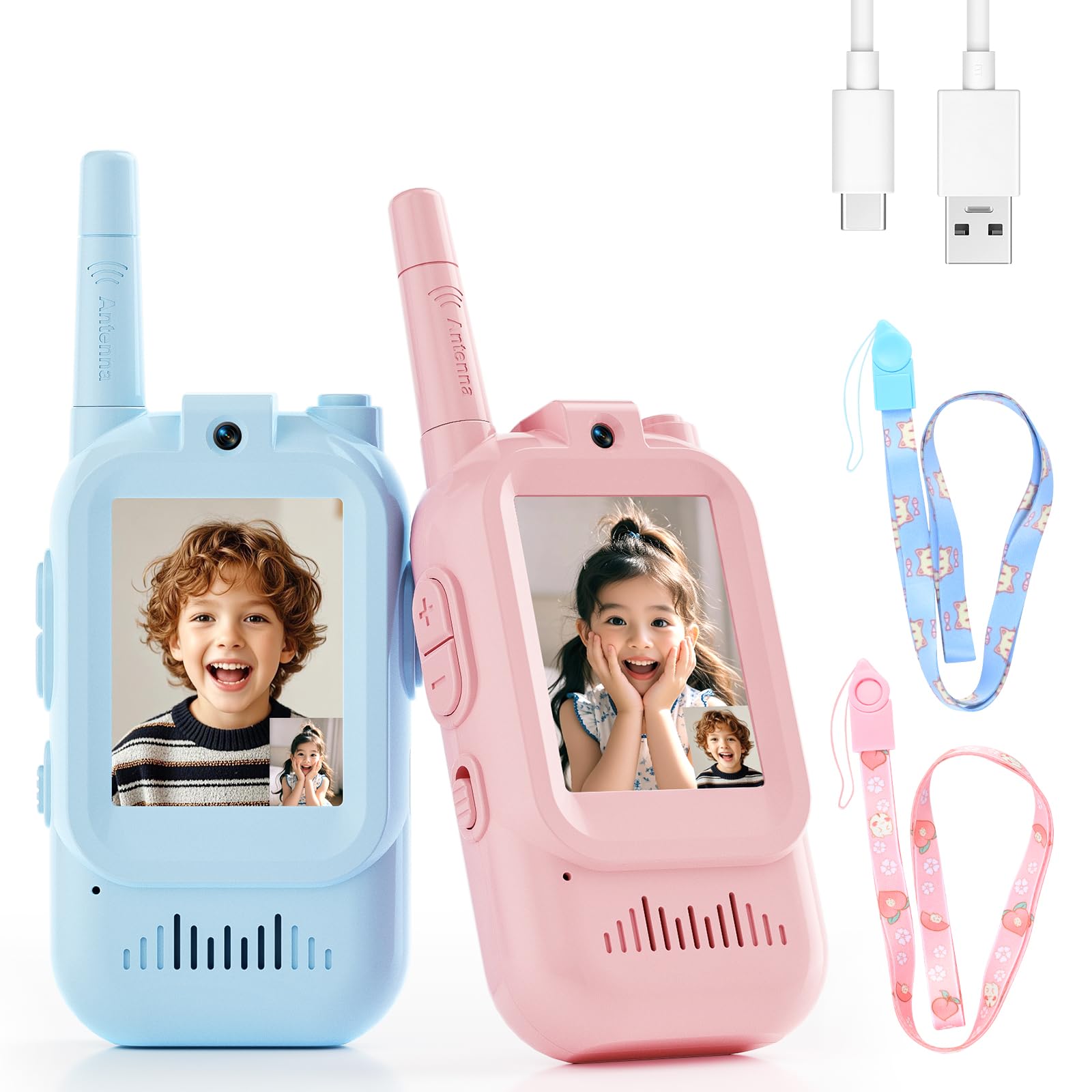 FHskFH video walkie talkies for kids blue 2 pack