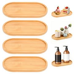 FHUIEWRY 4Pcs Bamboo Bathroom Trays on bathroom counter