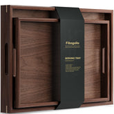 Fibogollo set of 2 walnut serving trays with handles