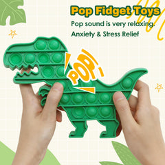Fidget popper sensory toy green dino close up