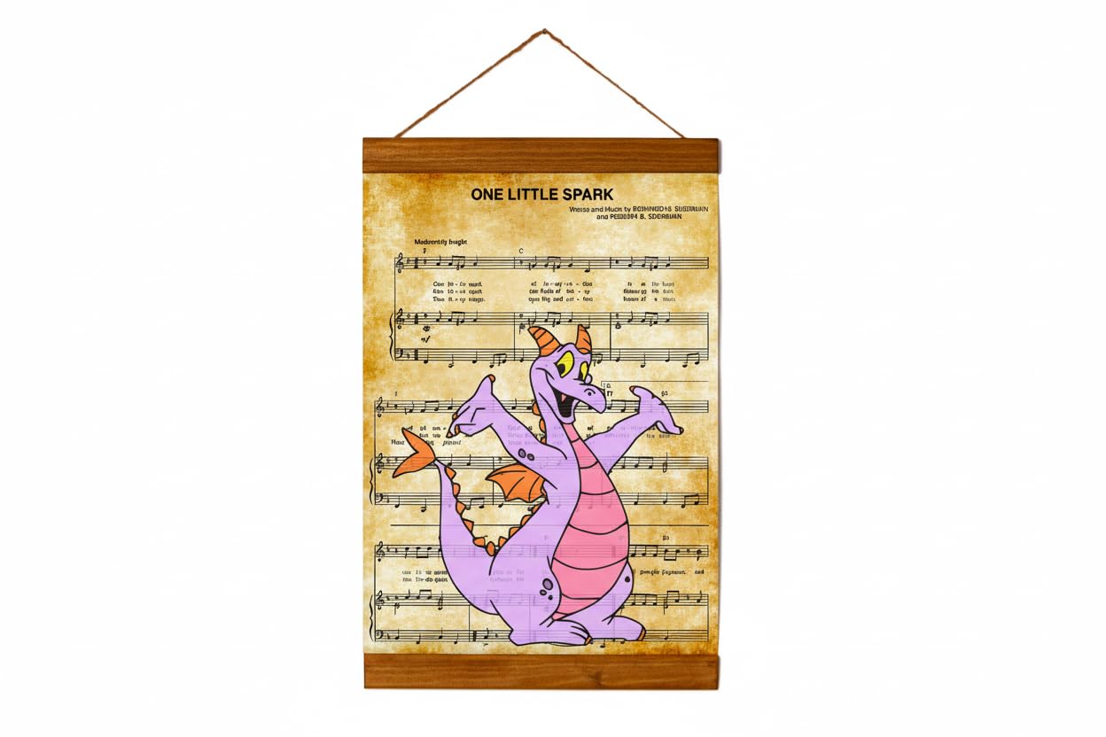 Figment One Little Spark Disney Sheet Music Canvas with wood frame display