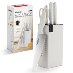 FIKSHOT knife set with built-in sharpener and block