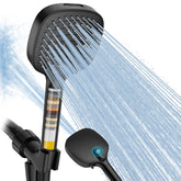 Handheld filtered shower head with high pressure performance