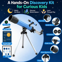 Finder scope and Barlow lens included with kids telescope