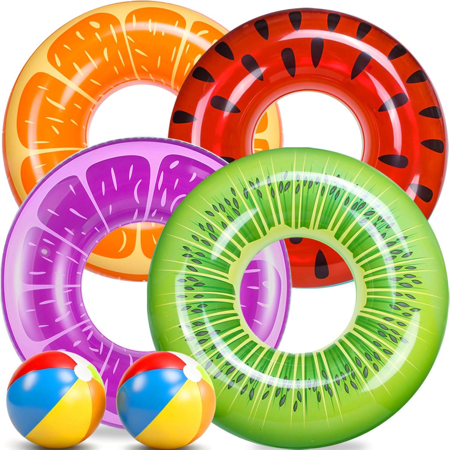 FindUWill pool floats 6 pack set with fruit tubes and beach balls