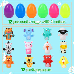 Finger puppets and Easter eggs packed together for basket fillers