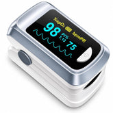 Fingertip pulse oximeter with large display showing SpO2 and heart rate
