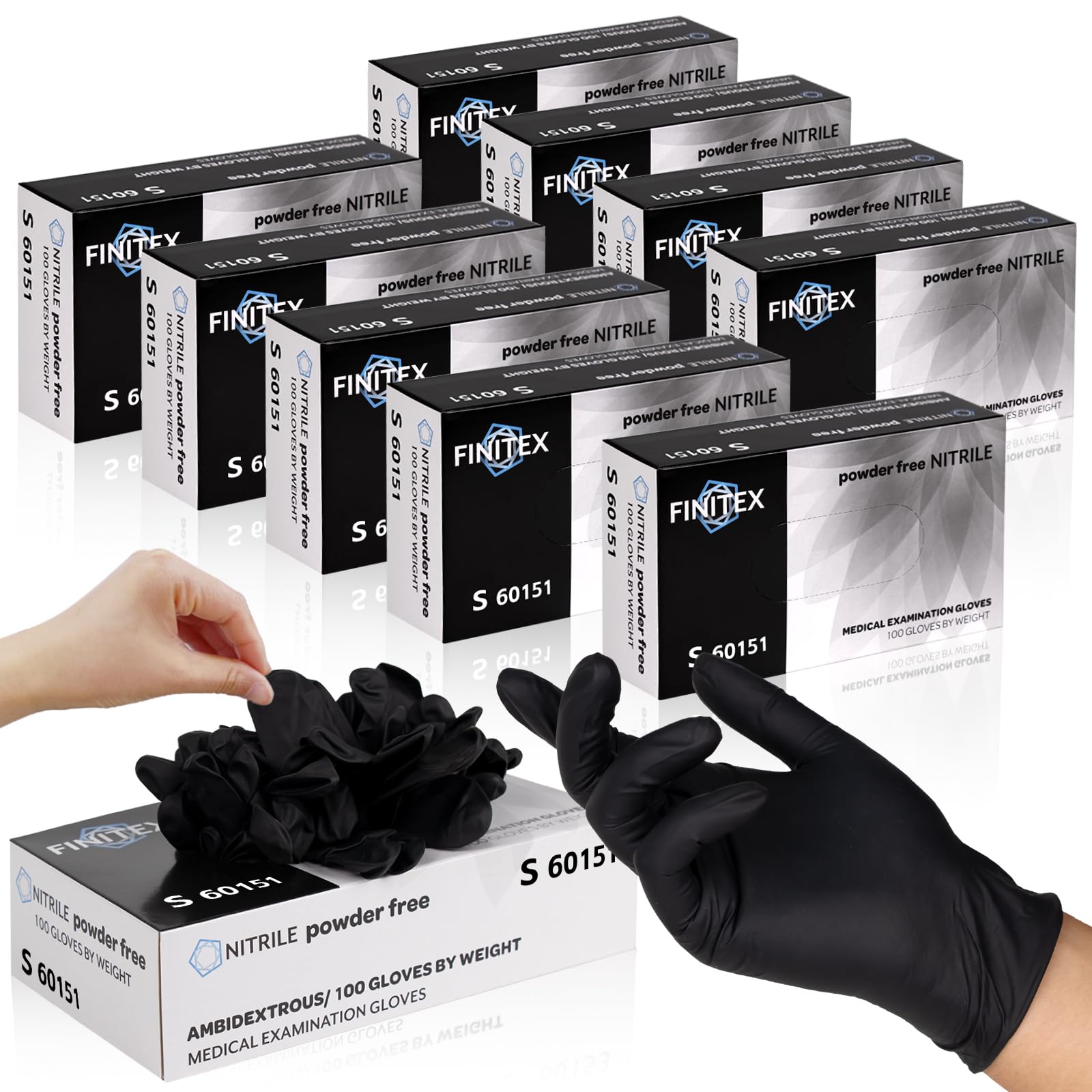 FINITEX Black nitrile disposable gloves 1000pcs medium packaging