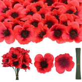 FIONUPI red poppy artificial flowers set of 150 with 6 inch branches for memorial decor